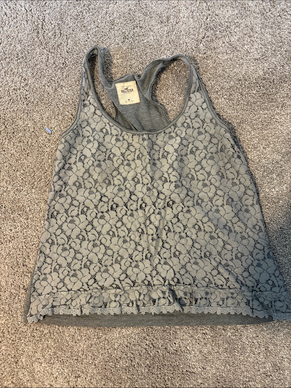 Hollister Light Gray Floral Lace Racerback Tank